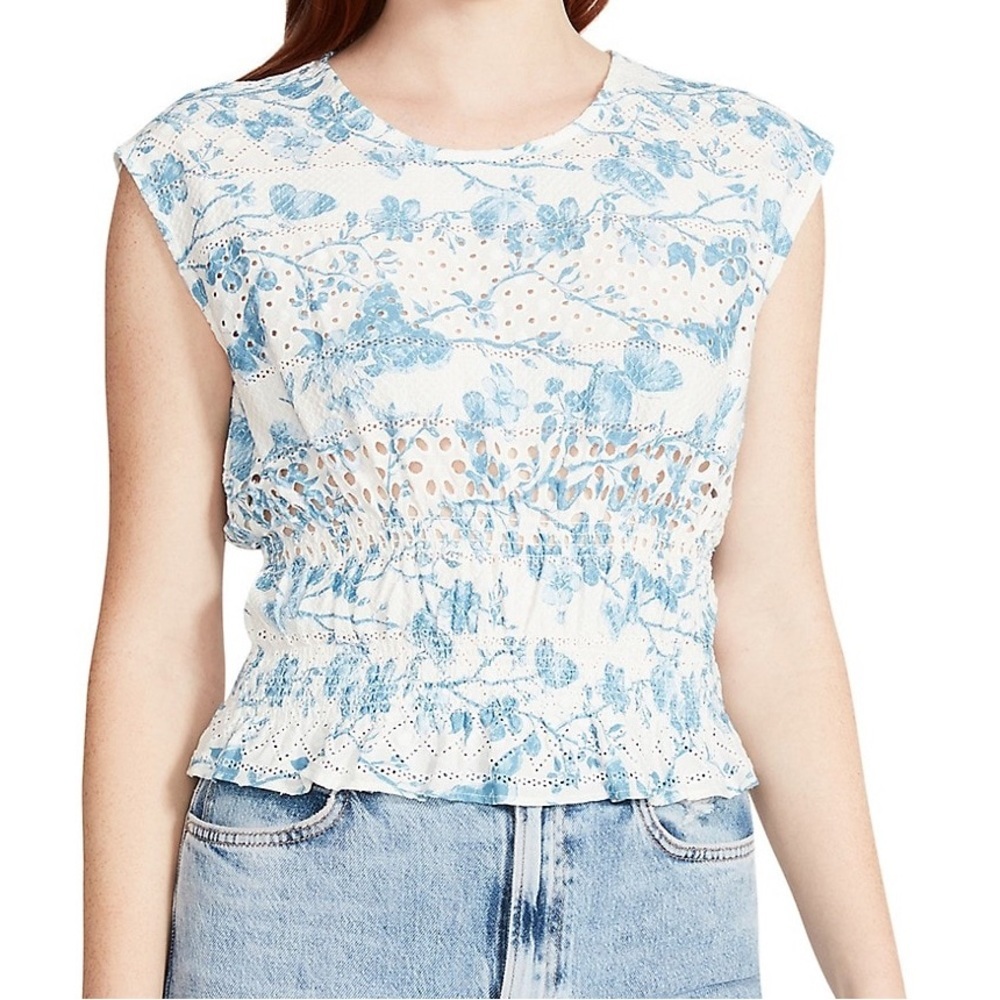 NWT STEVE MADDEN printed white and blue summer spring top, tunic, Small